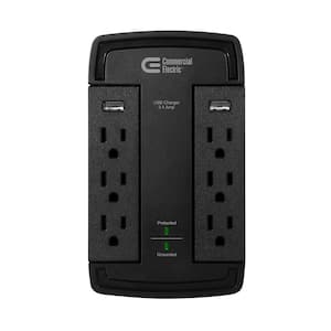 6-Outlet Wall Mounted Swivel Surge Protector with USB, Black