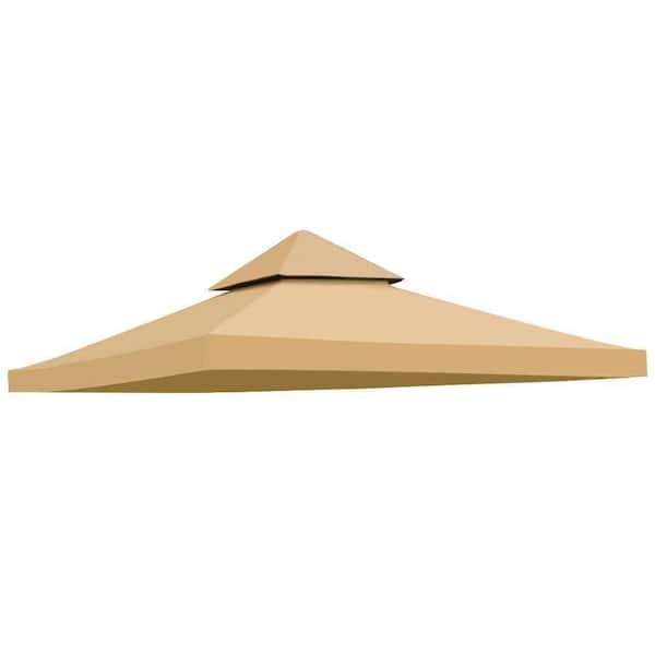 Tidoin 10 ft. x 10 ft. Khaki Gazebo Canopy Top Replacement 2 Tier Patio Pavilion Cover UV 30 Sunshade(No Shelf)