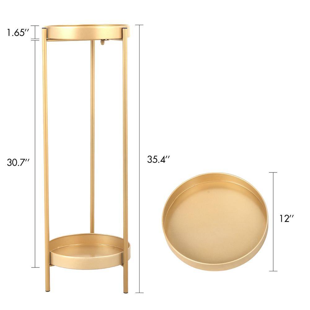 Golden 2-Tier Metal Plant Stand with Removable Trays