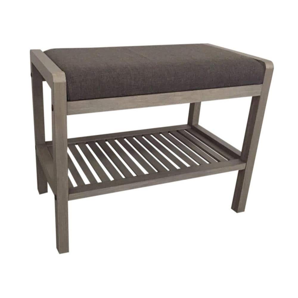 Brushed Gray Solid Bamboo Versatile Storage Bench