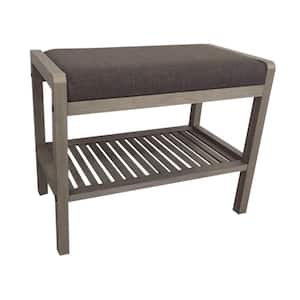 Gray Solid Wood Bamboo Padded Entryway Bench