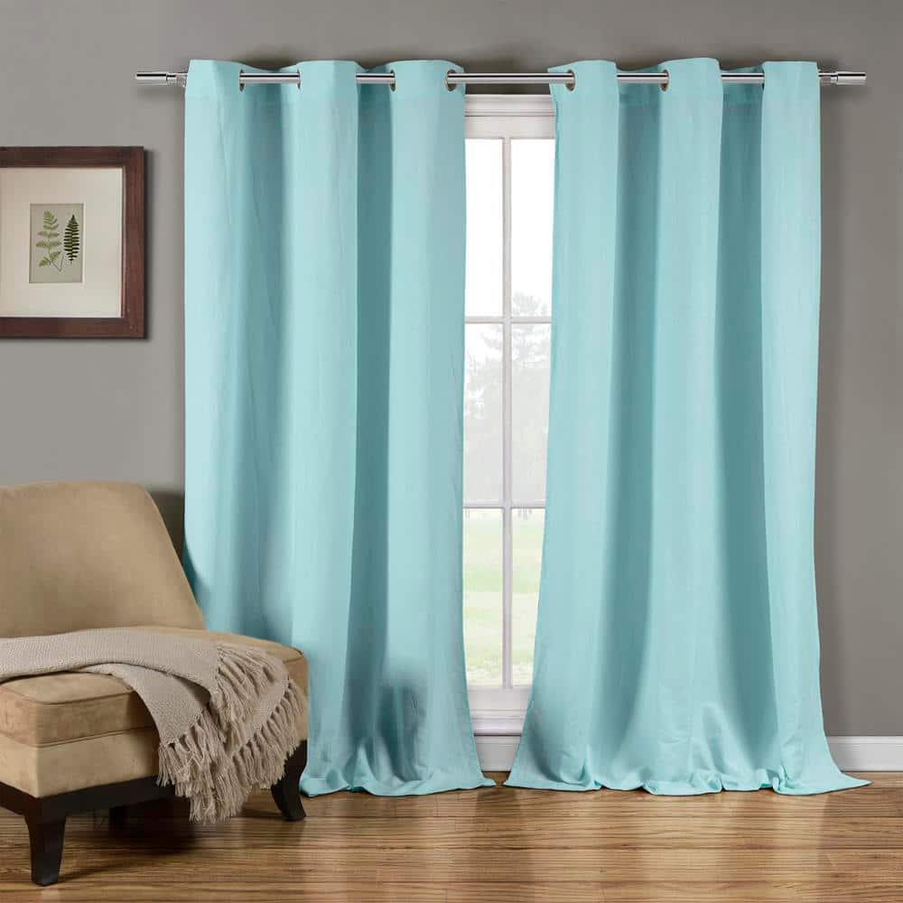 Mildred 38 in. W x 84 in. L Polyester Window Panel in Blue