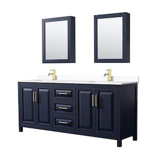 Daria 80"W x 22"D Double Vanity in Dark Blue w/ Cultured Marble Vanity Top in White w/ Basins & Med Cabs