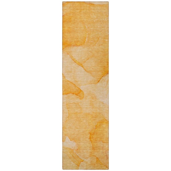 Orange 2 ft. x 8 ft. Woven Abstract Polyester Runner Indoor/Outdoor Area Rug