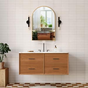 24 in. W x 36 in. H Large Arched Full Length Mirror Gold Wall Standing Mirror Floor Length Mirror Bathroom Vanity Mirror