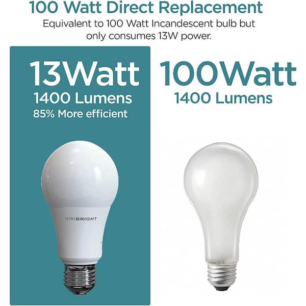 Kilde kemikalier katolsk Viribright 100-Watt Equivalent Daylight (6500K) A19 E26 Base LED Light  Bulbs (12-Pack) 751659-12 - The Home Depot