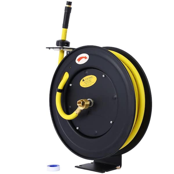 Retractable Air Hose Reel With 1/2 in. x 50 ft. Heavy Duty Steel Hose Reel Auto Rewind Pneumatic, 300 PSI, Black+Yellow