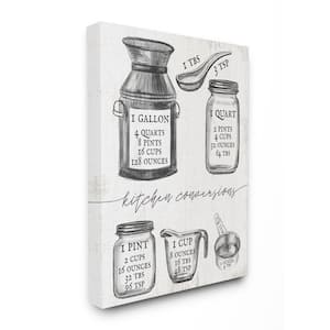 "Kitchen Conversion Chart Neutral Grey Word Drawing Design"by Daphne Polselli Canvas Typography Wall Art 16 in. x 20 in.