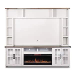 Hampton White & Bourbon TV Stand Fits TV's up to 85 in. with Electric Fireplace