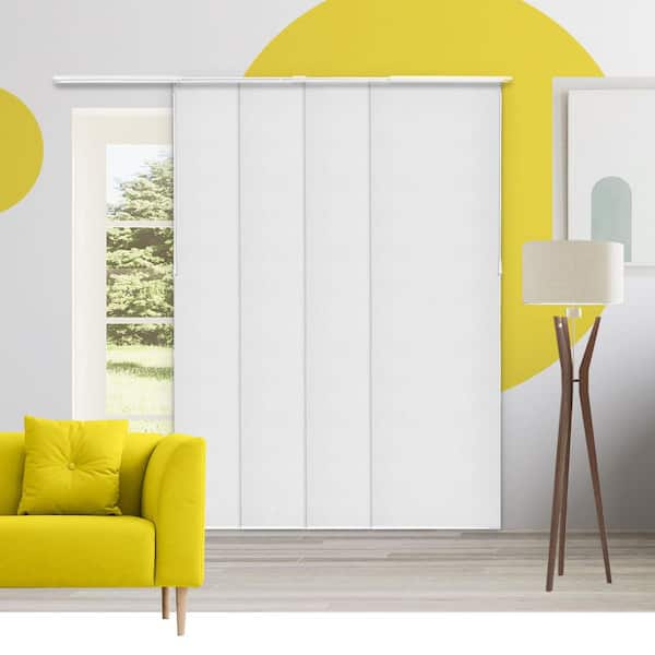 Cut-to-Size Melrose White Blackout Adjustable Sliding Panel Track Blind w/ 23 in. Slats Up to 86 in. W x 96 in. L