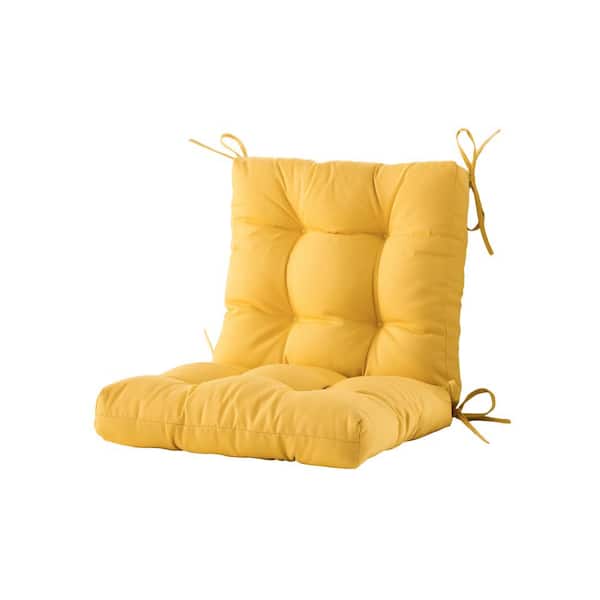 BLISSWALK L40"xW20"xH4" Outdoor Chair Cushion Tufted Cushion Seat and Back Floral Patio Furniture Cushion with Tie in Yellow