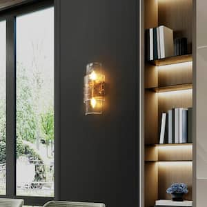 Astridee 6.3 in. 2-Light Plating Brass Wall Sconce with Textured Glass Panels