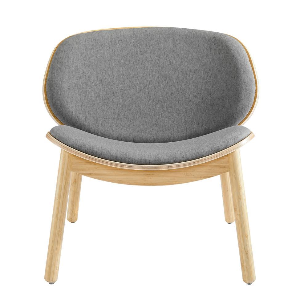 Gray Velvet Lounge Chair with Bamboo Frame