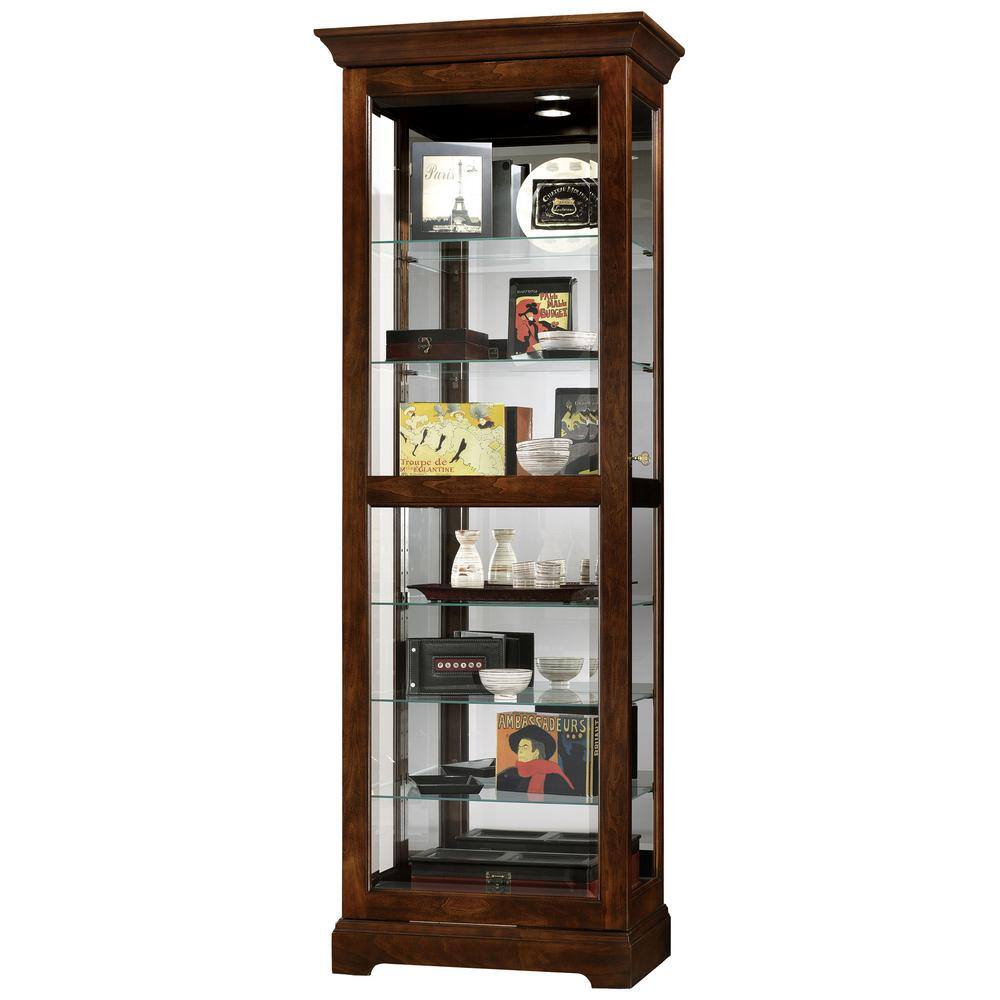 Cherry Bordeaux Lighted Traditional Curio Cabinet with Glass Shelves