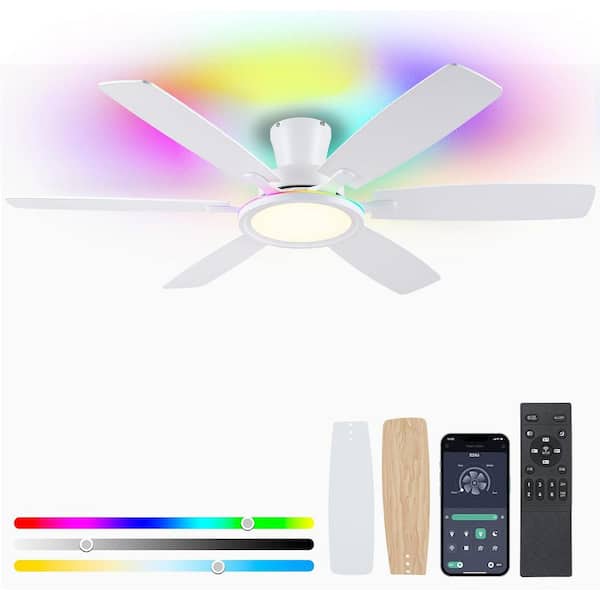 54 in. Indoor/Outdoor White Ceiling Fan with Dimmable RGB LED Light and Remote/APP Control