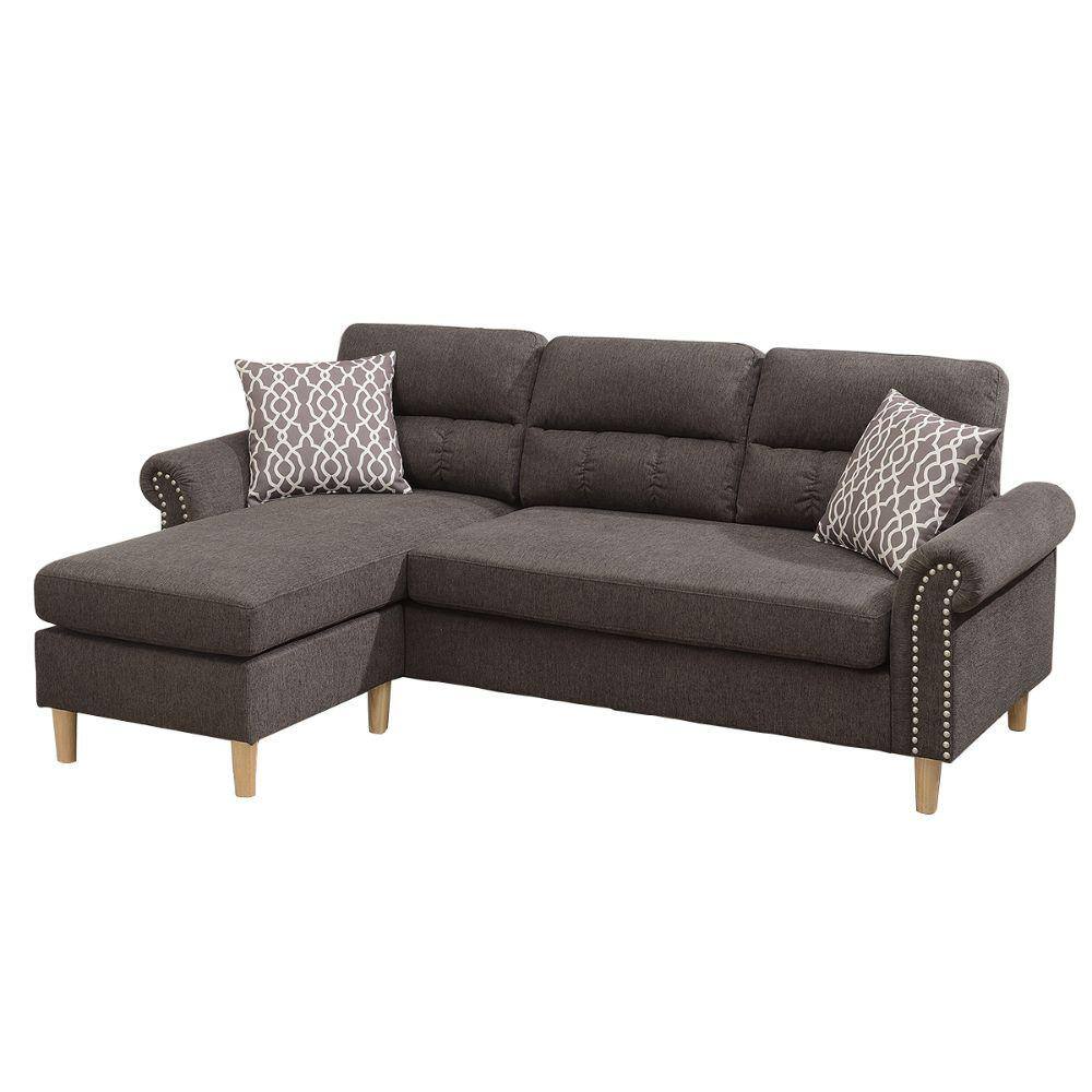 Benjara 59 in. Rolled Arm 2-Piece Fabric L Shaped Sectional Sofa in Brown with Tufted Back -  BM228576