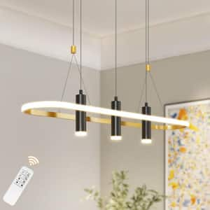 35.4 in. W 3-Light Dimmable Pendant Light LED Light Fixture for Dining Room Living Room, Black+Gold