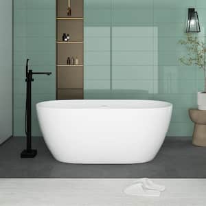 59 in. W. x 30 in. Acrylic Flatbottom Freestanding Soaking Bathtub in Gloss White