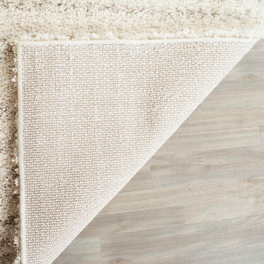 Ivory Beige Geometric Shag Area Rug 5'1" x 7'6"