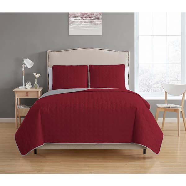 Unbranded Bethany Reversible 3-piece Burgundy/Grey King Quilt Set