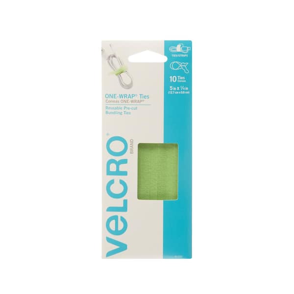 VELCRO 5 in. x 1/4 in. One-Wrap Ties Bright, Green (10-Pack)