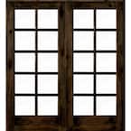 72 in. x 80 in. Knotty Alder Universal/Reversible 10-Lite Clear Glass Black Stain Wood Double Prehung French Door