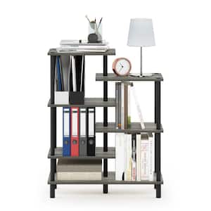 39.45 in. French Oak Gray/Black Plastic 6-shelf Etagere Bookcase with Open Back