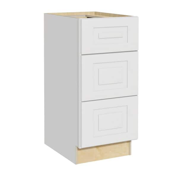 Grayson 15 in. W x 24 in. D x 34.5 in. H Assembled Plywood Drawer Base Kitchen Cabinet in Pacific White with Soft Close