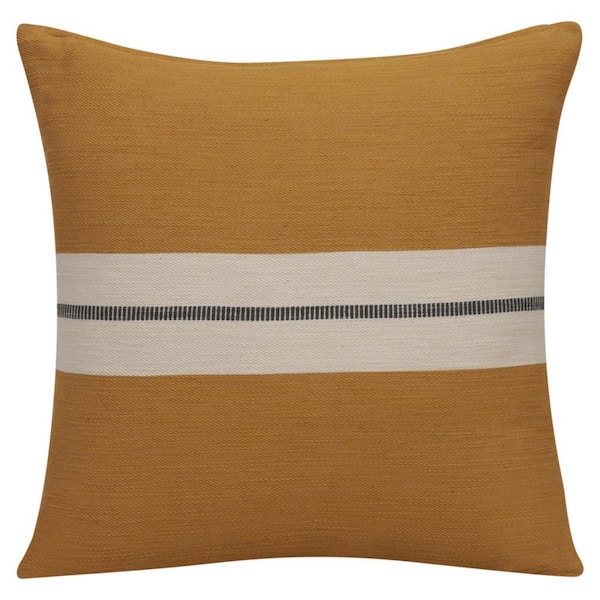 HomeRoots Yellow Striped Polyester 20 in. x 20 in. Throw Pillow