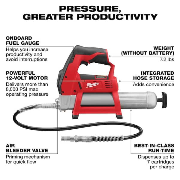 M12 12-Volt Lithium-Ion Cordless Grease Gun with M12 12-Volt Lithium-Ion CP High Output 2.5 Ah Battery Pack