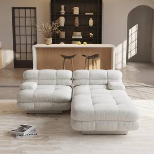 73.23 in. Square Arm 3-piece Teddy Velvet Deep Seat Modular Sectional Sofa with Adjustable Armrest in. Light Beige