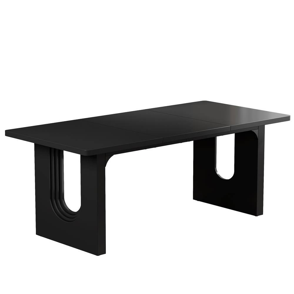 Black Engineered Wood 70.9 in. Pedestal Dining Table Seating 6. Large Kitchen Table for Dining Room