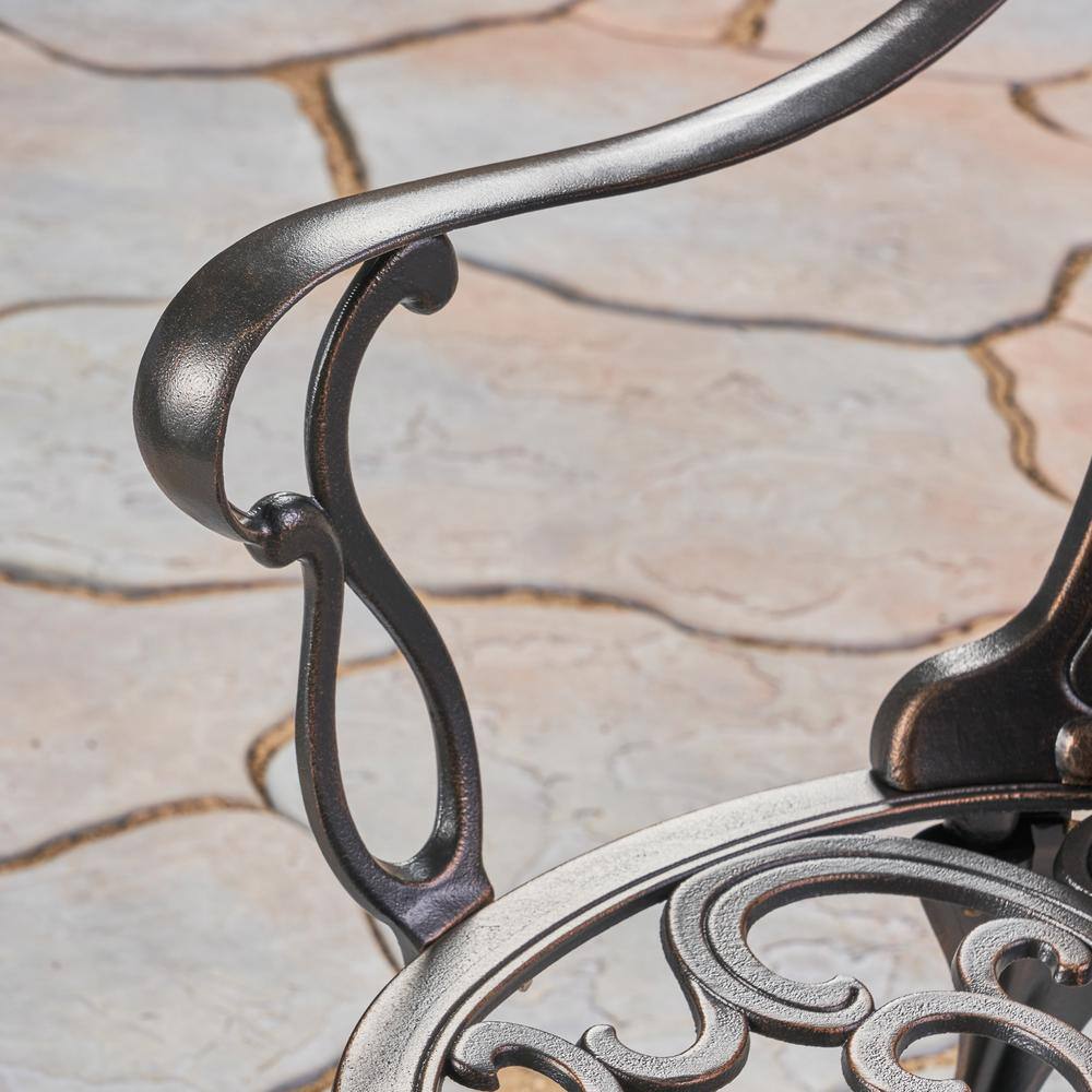 Elegant Shiny Copper Cast Aluminum Dining Armchair, Set of 2