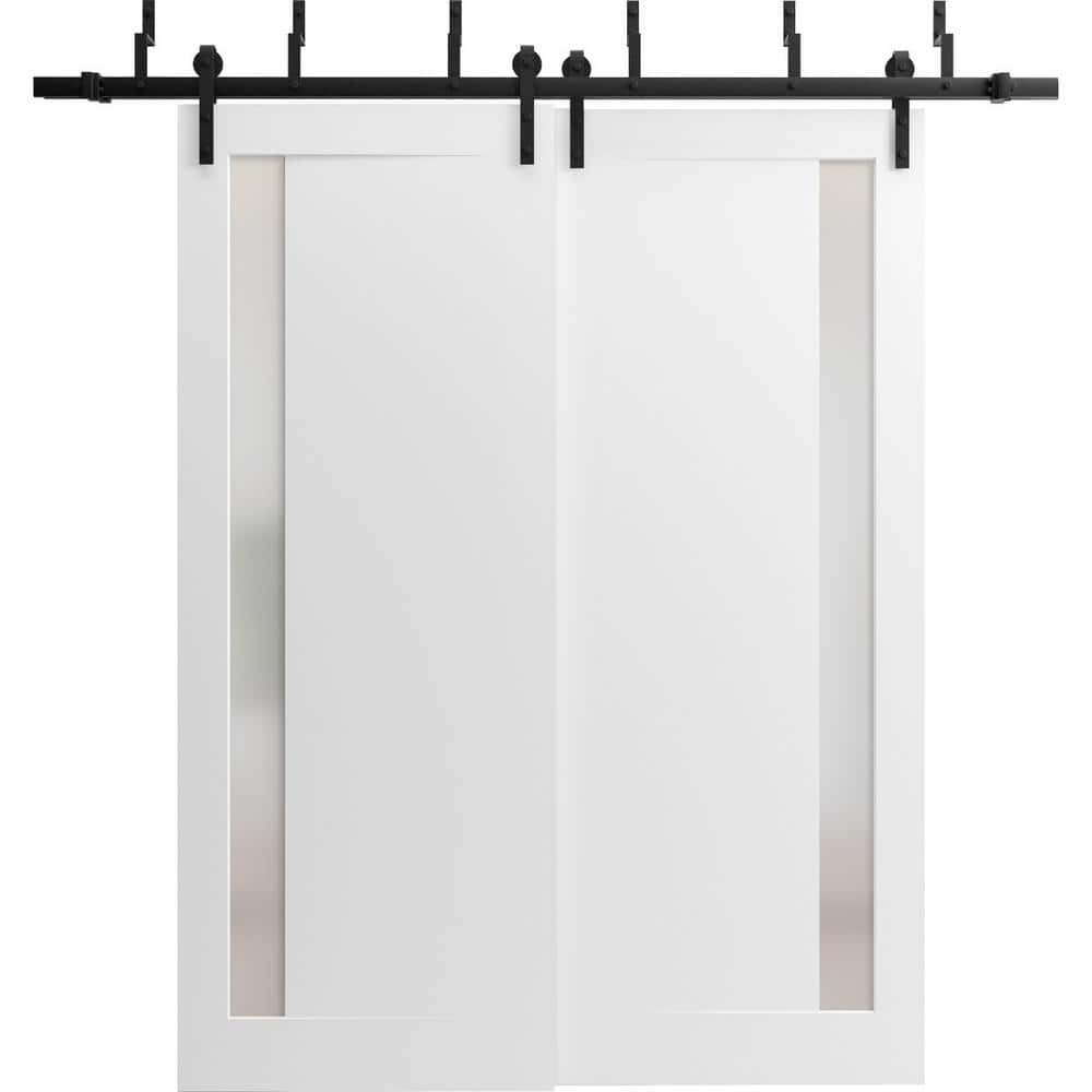72 in. x 84 in. 2 Panel Frosted Glass Painted White Solid Wood Sliding Barn Door with Hardware Kit price history on PriceWatchPro