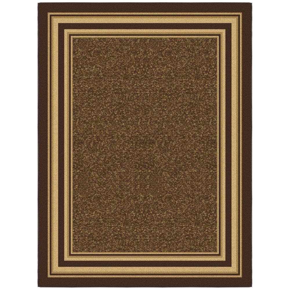 Brown Bordered Machine Washable Area Rug with Non-Slip Backing