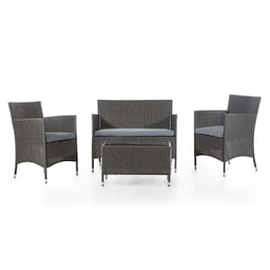 Inari Gray 4-piece Metal Patio Conversation Set with Gray Cushions