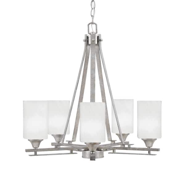Unbranded Ontario 21.25 in. 5-Light Aged Silver Geometric Chandelier for Dinning Room with White Marble Shades No Bulbs Included