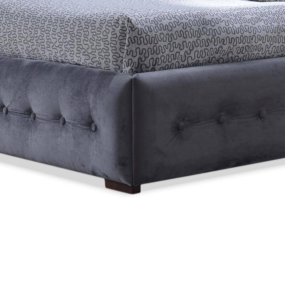 Queen Gray Velvet Tufted Upholstered Platform Bed