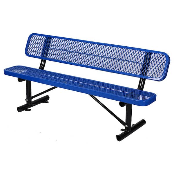 Oyezvary 72.4 Inch 4-Person Seating Capacity Metal Outdoor Bench 6 ft. Outdoor Steel Bench with Backrest in Blue Finish