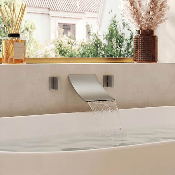 Double-Handle Wall Mount Roman Tub Faucet Bathtub Faucet in Brushed Nickel