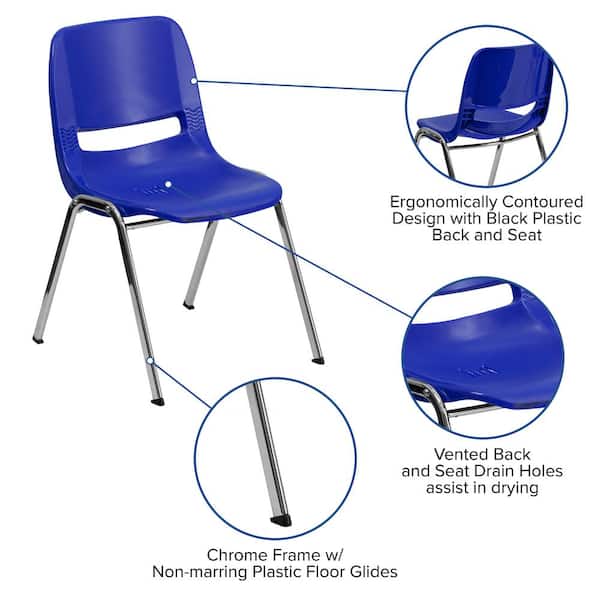 Carnegy Avenue Navy Ergonomic Shell Stack Chair with Chrome Frame 