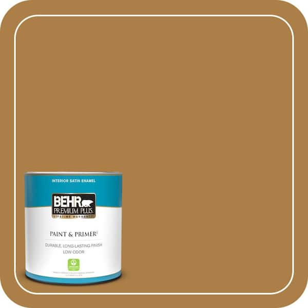 BEHR PREMIUM PLUS 1 qt. #300D-6 Medieval Gold Satin Enamel Low Odor Interior Paint & Primer
