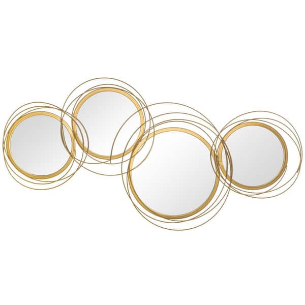 Unbranded Modern Gold 42 in. W x 22 in. H Rectangle Metal Wall Art Mirror Home Hanging Wall Sculptures for Living Room Dining Room