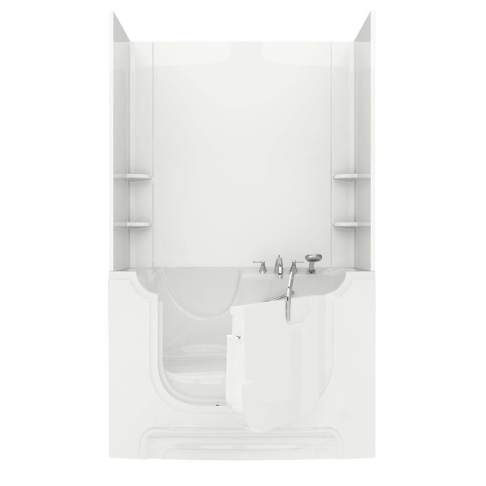 60'' x 30'' White Fiberglass Walk-in Bathtub with Faucet