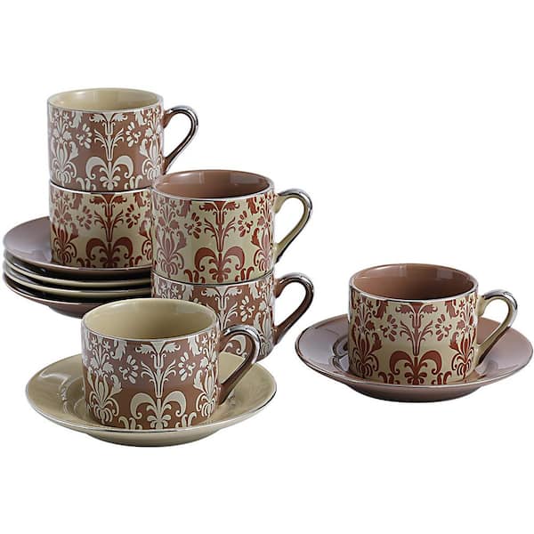Textured Colored Glass Coffee Cups and Saucer