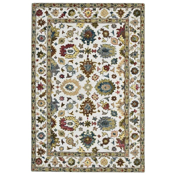 Jackson 5 x 8 Ivory Traditional Pattern Area Rug for High Traffic Living Room Dining Room Bedroom
