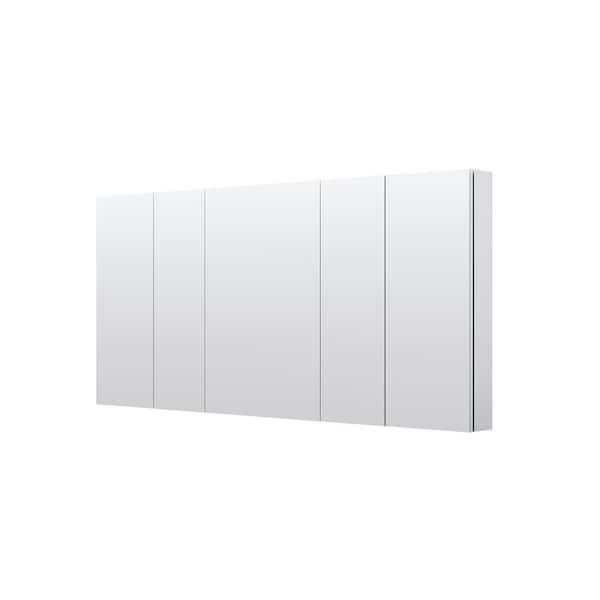 64 in. W x 30 in. H Rectangular Medicine Cabinet with Mirror in Silver with Adjustable Shelves, Soft-Close