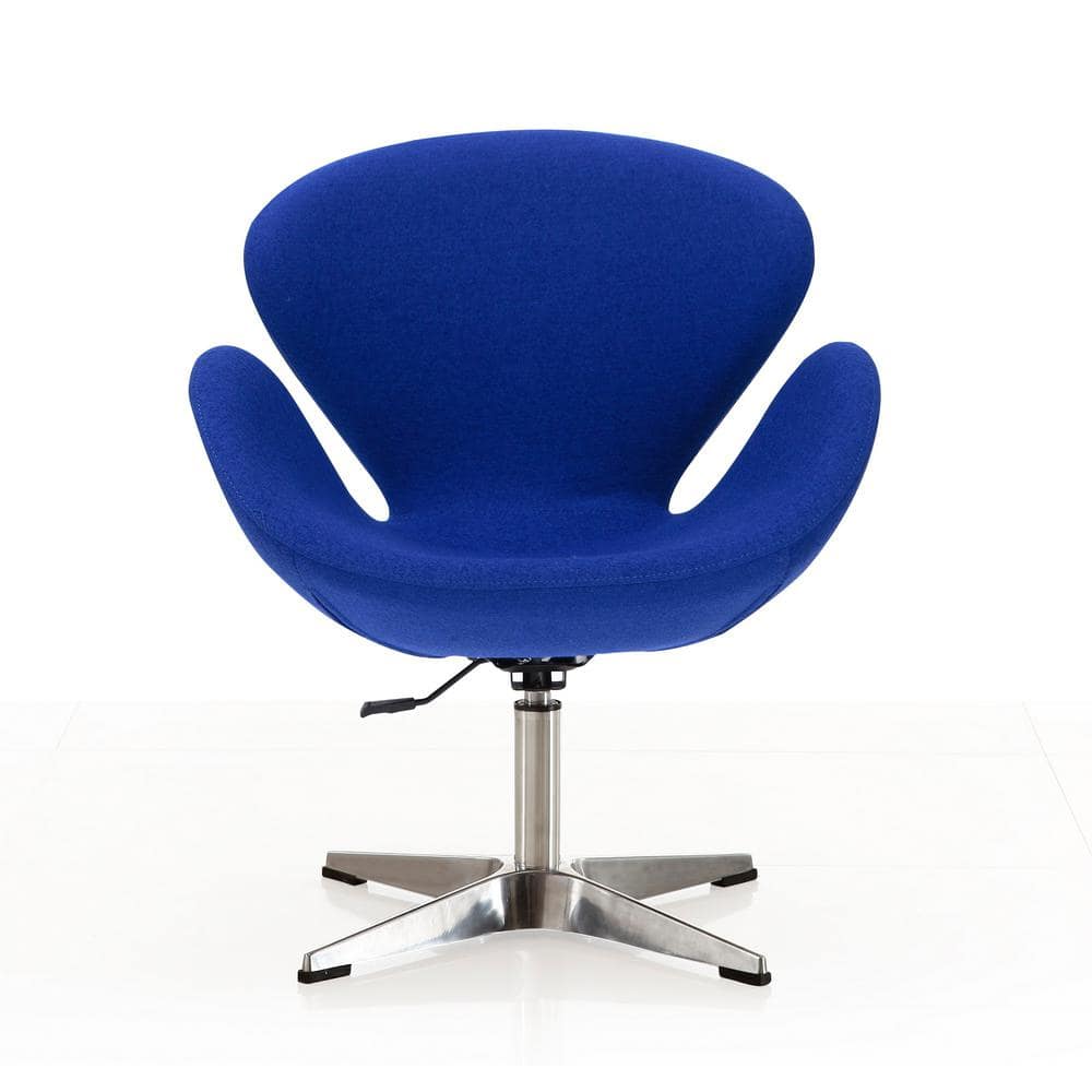 Raspberry Blue Wool and Polished Chrome Adjustable Swivel Chair