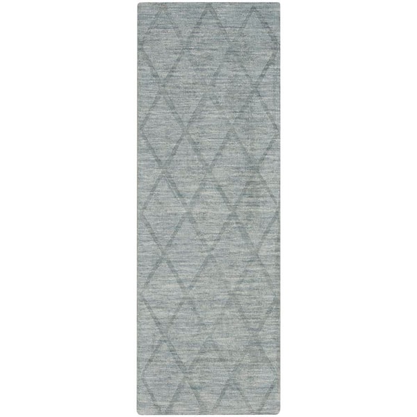 Wool Haven Blue 2 ft. x 6 ft. Diamond Contemporary Runner Area Rug