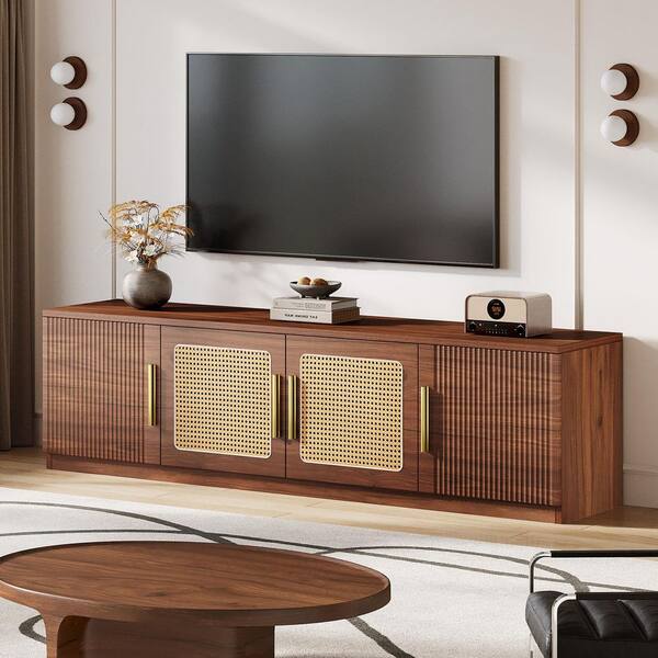 BYBLIGHT Ezlynn Walnut TV Stand Entertainment Center Fits TV's Up